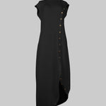 Loose Sleeveless Solid Color Split-side Shawl Collar Maxi Dresses