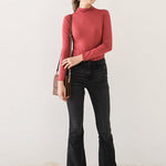 10 Colors Simple Solid Color Long Sleeves High-Neck T-Shirt Top
