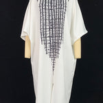 Loose Three-Quarter Sleeves Printed Split-Front Round-Neck Midi Dresses