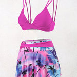 Split High-waisted Lotus Leaf Edge Printing Bikini Swimsuit