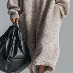Fashion Loose Retro Trimmed Floral Gray Hooded Knitted Midi Dress
