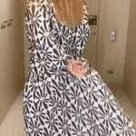 Printing Long Sleeves Loose V-Neck Maxi Dresses