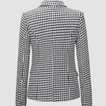 Houndstooth Double Breasted Button Down Notch Collar Blazer Jacket with Pockets