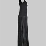 Bodycon Sleeveless Hollow Pleated Solid Color Split-Joint Mock Neck Maxi Dresses