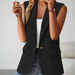 Sleeveless Buckled Slit Side Single Breasted Blazer Casual Office Wear Vest Jacket
