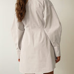 Long Sleeve Tunic Dress High Waist Lapel Short Dress Button Down Pleated Dress