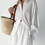 Two-piece Suit Puff Sleeve Long Sleeve Top and Shorts Casual Set