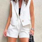 Nadorine Chic Two-piece Sleeveless Suit Crop Top and Wide Leg Shorts Sets