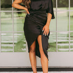One Shoulder Satin Drape Dress