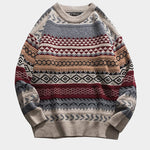 Vintage Striped Printed Soft Knit Sweaters Casual Loose Round Neck Unisex Sweater