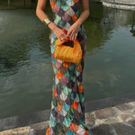 Fish Scale Color-Patchwork Halter Neck Mermaid Maxi Dress