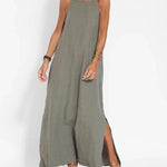 Nadorine Women's Casual Loose Sleeveless Spaghetti Side Split Maxi Dress