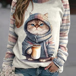 Winter Funny Cute Wonderland Clothing Cat Print Sweatshirt