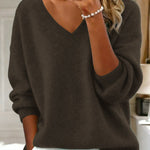 Nadorine Casual Loose Fit V-Neck Knit Sweater