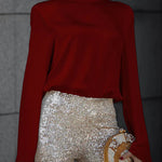 Secret of Elegance Satin Back Chain Cowl Neck Draped Blouse