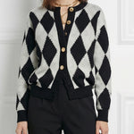 Long Sleeves Buttoned Plaid Round-Neck Cardigan Tops