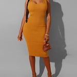 Women's Rib knit Sweater Skirt Two Piece Set Outifts Long Sleeve Turtleneck Sweaters and Tank Midi Dresses
