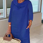 Stitching Round Neck Casual Style Solid Color Long Sleeve Dress