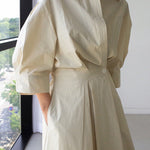 Long Sleeves Loose Buttoned Solid Color Lapel Midi Dresses