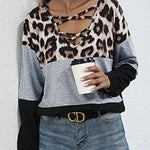 women's long sleeve leopard print stitching t-shirt