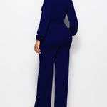Elegant Long Sleeve Straight Long Pants Jumpsuits Clubwear Rompers with Pockets