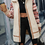 Ethnic Style Print Coat Lapel Zip Long Sleeve Plush Patchwork Jacket Outerwear
