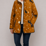 Maya™ | Black Quilted Jacket with Cat Pattern
