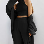 Solid Winter Vest Cardigan Pants Three Piece Knit Sets