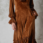 Retro Ruffle Neck Lace Trim Eco-friendly Velvet Midi Dress