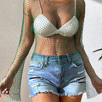 Best Layering Items Diamond Mesh Long Bell Sleeve Top