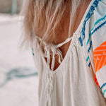 Summer loose casual dress with v-neck short sleeves in Formentera