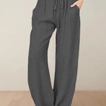 Loose Fit Flared Bottoms Elastic Waist Wide Leg Drawstring Joggers Pants