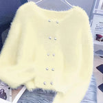 Luna ��� Fluffy Heart-Button Knit Sweater