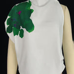 Loose Sleeveless Asymmetric Flower Print Mock Neck Vest Top