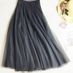 Solid Color Loose Elastic-Waist Mesh Skirt