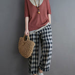Artistic False Two Loose Ramie Cotton Half Sleeve Shirt