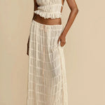Versatility and Vintage Charm Pleated Drawstring Waist Tiered Maxi Skirt