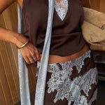 Sunday Social Contrast Color Satin Lace Trim Mid Rise Maxi Skirt