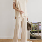 Women's Two Piece Outfits Sweater Sets Knit Pullover Tops High Waisted Pants Lounge Sets