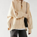 Lantern Sleeve Mock Neck Pullover with Ribbed Cinch Hem Batwing Sweater