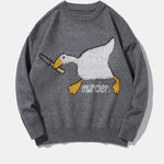 Spoof Duck Pattern Knitted Sweater Casual Loose Round Neck Unisex Sweater
