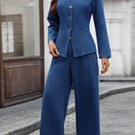 Slim-fit denim wide-leg pants suit