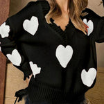 Valentine's Day Loose Love Stitching V-neck Sweater