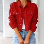 Nadorine Cropped Denim Jacket Button Down Short Trucker Distressed Raw Hem Ripped Jean Jackets