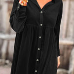 Long Sleeve Ruffle Velvet Button Up Shirt Dress