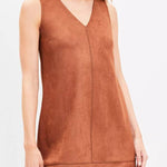 Found Your Style Faux Suede V-neck Sleeveless Shift Mini Dress