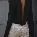 Secret of Elegance Satin Back Chain Cowl Neck Draped Blouse
