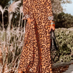 Leopard Print Button-Up Long Sleeve Maxi Dress