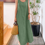 Sling Long Dress Loose Pocket Round Neck Sleeveless Dress