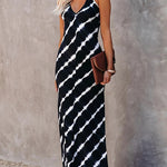 Sling V-neck Slit Print Sexy Mid-waist Maxi Dress
